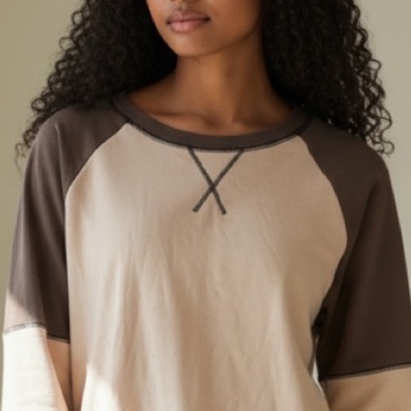 NEW•XL•Peace By Piece Women’s  Two-Tone Raglan Long-Sleeve Top - Cream and Brown - Picture 3 of 15